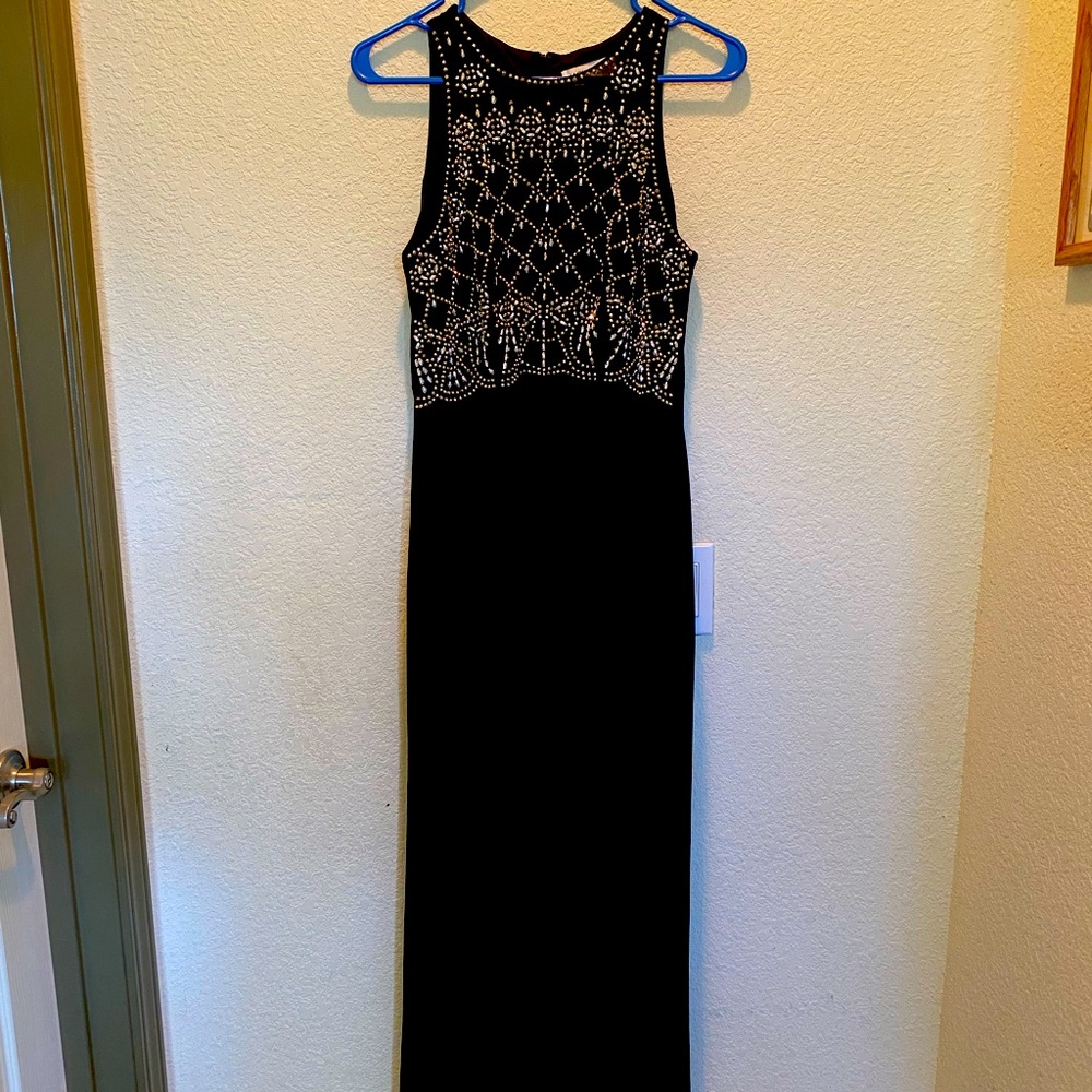 Black floor length gown with beautiful beading